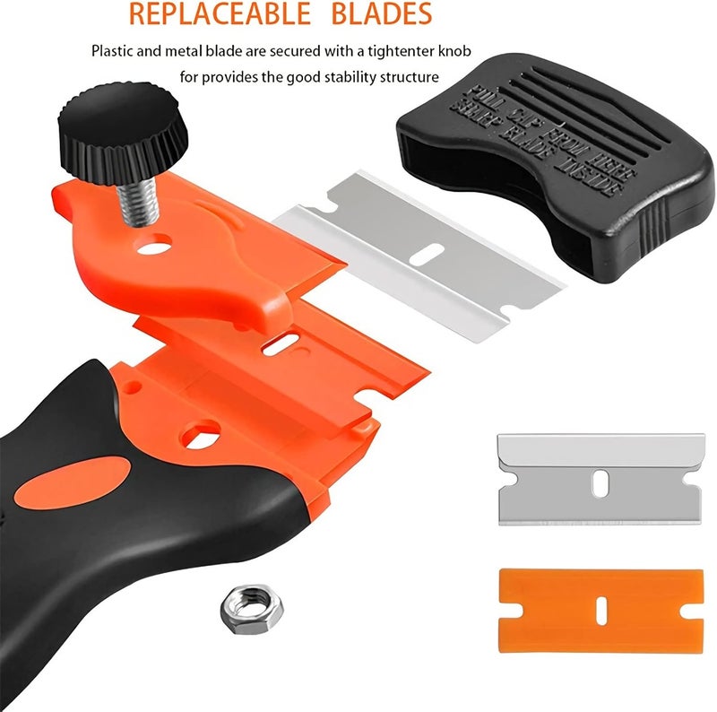 Viadom Razor Blade Scraper, 2-in-1 Double Edged Razorblade Scraper Tool with 20Pcs Razor Blades, Multi-Purpose Paint Cleaning Razor Scraper for Glass, Decals, Stickers, Labels, Caulk, Adhesive, Paint Removal - Image 4